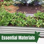 Metal raised beds with text: Essential Materials for Filling Raised Garden Beds