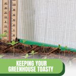 Thermometer and seedling tray with text: Keeping Your Greenhouse Toasty The Need for Heaters