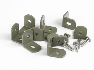 10 Alton Hanging Basket Brackets in Moss Green with some screws