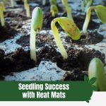 Sprouting seeds with text: Seedling Success with Heat Mats Greenhouse Gardening