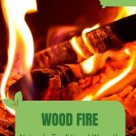 Burning fire logs with text: Wood Fire Nature's Traditional Warmth