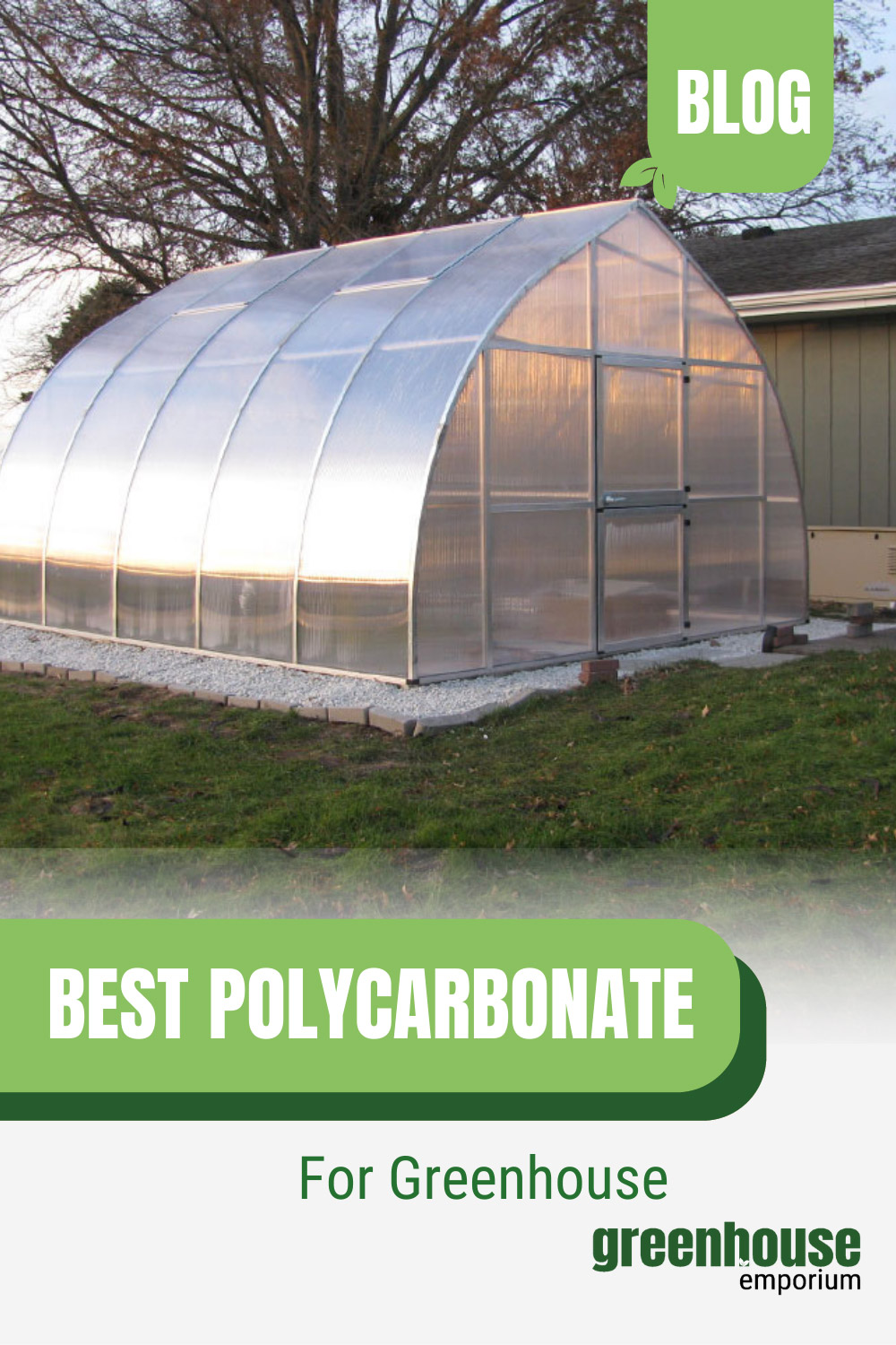 Onion shaped polycarbonate greenhouse with text: Best Polycarbonate for Greenhouse