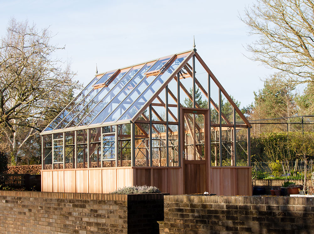 Alton Westminster greenhouse with Western red cedar and aluminum frame