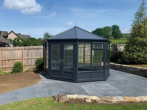 Exterior view of the Melbourne Octagonal Garden Room in Anthracite