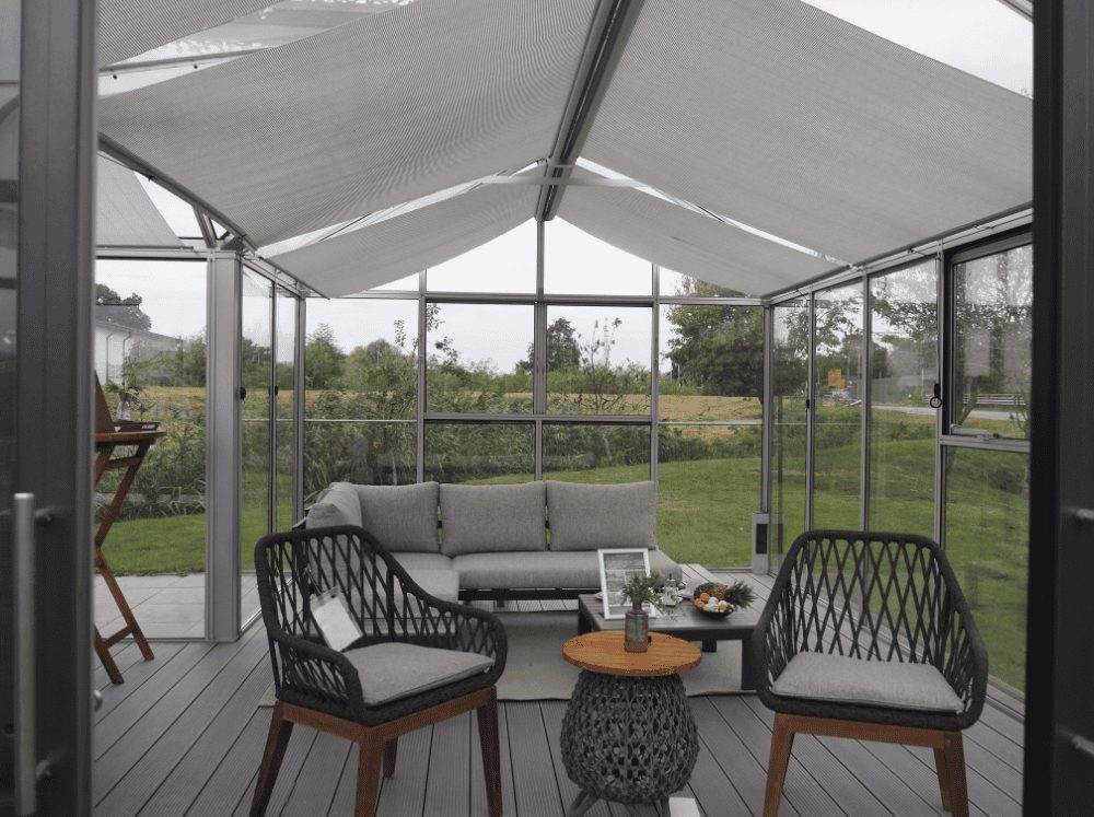Interior view of a Livingten glass greenhouse